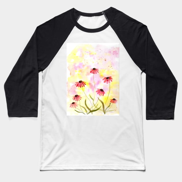 Coneflower Watercolor Illustration 2 Baseball T-Shirt by Sandraartist